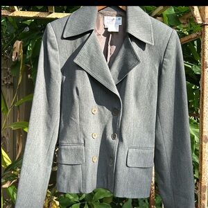 Vintage Vertigo Paris made in France double breasted fitted gray blazer jacket